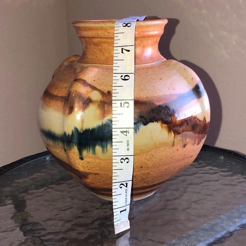 COPY - Glazed Vase Tan brown blue colors Made in 93/95’